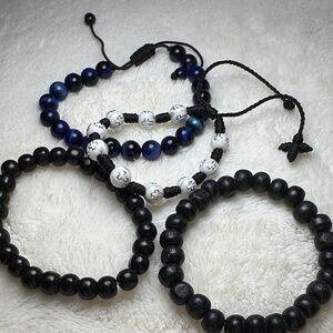 Unisex Bracelet Bundle of 4 in Black White & Blue Varied Styles Adjustable NWOT